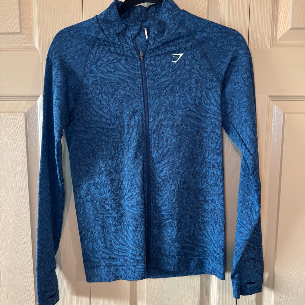 Gymshark Navy & Light Blue Textured Zip Jacket (medium)